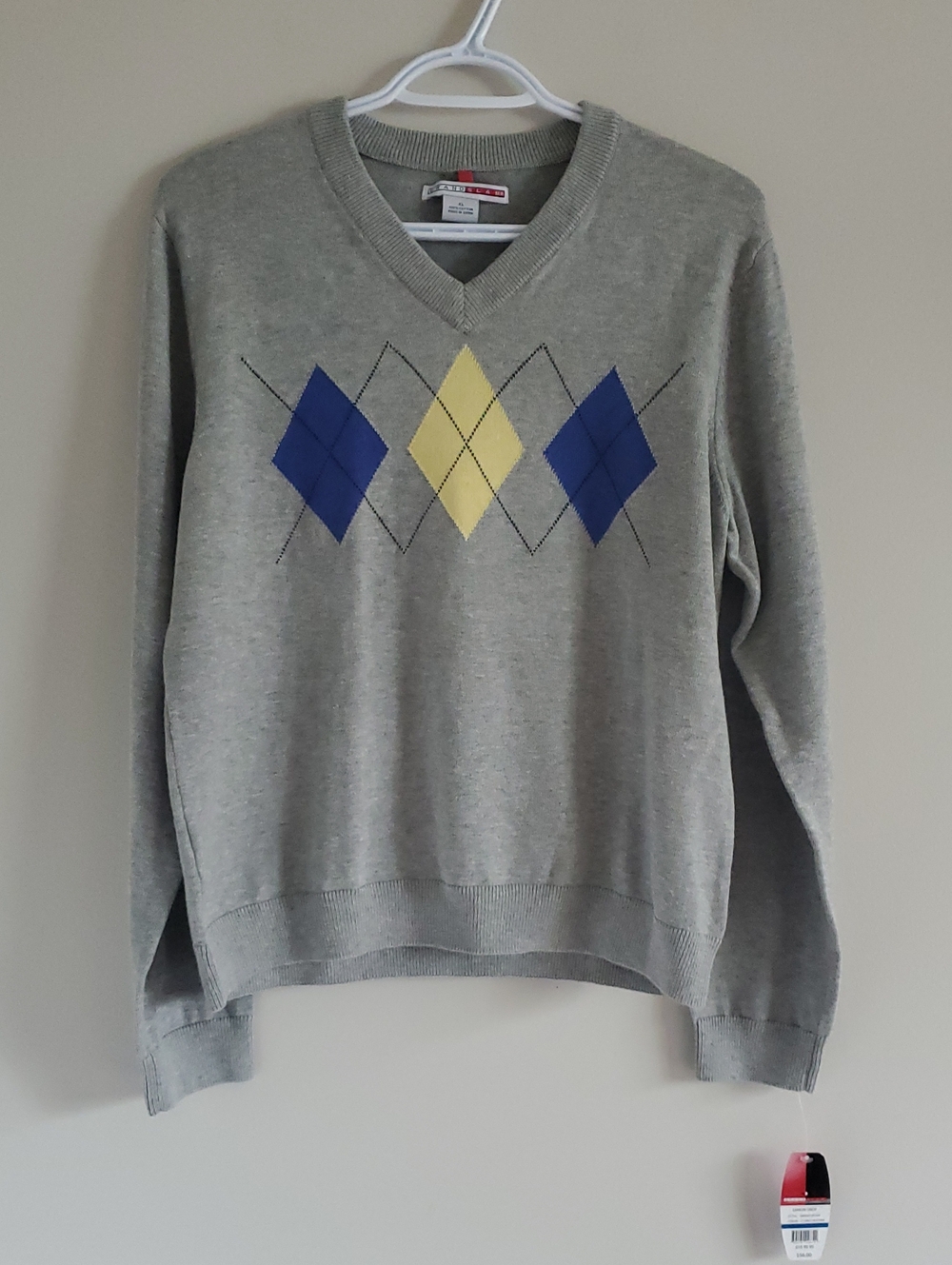NWT Vintage Grandslam Lemon Drop Argyle V-Neck Cotton Sweater Sz M Golf Tennis